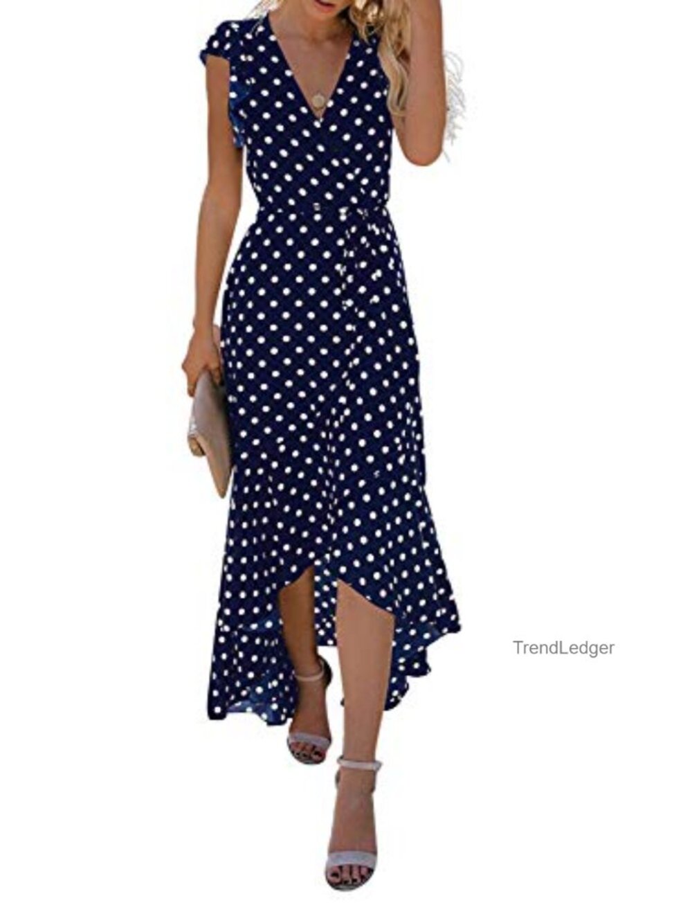 Women's Rayon Spandex V-Neck Maxi Dress Boho High-Low Hem Casual